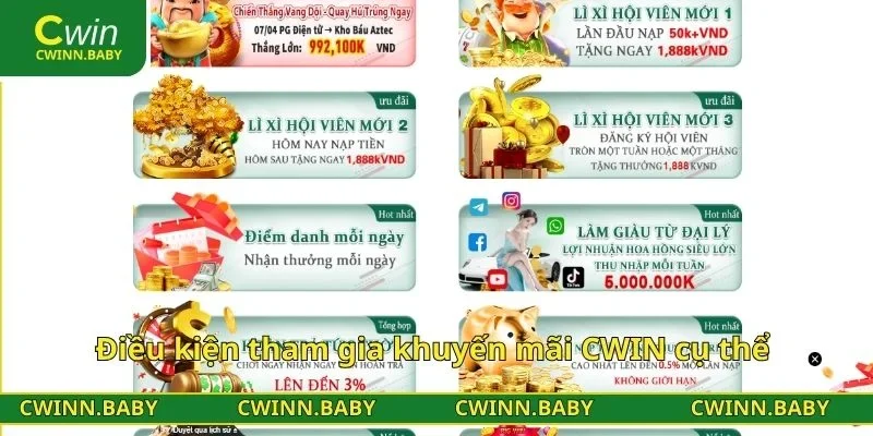 Điều kiện tham gia khuyến mãi CWIN cụ thể 